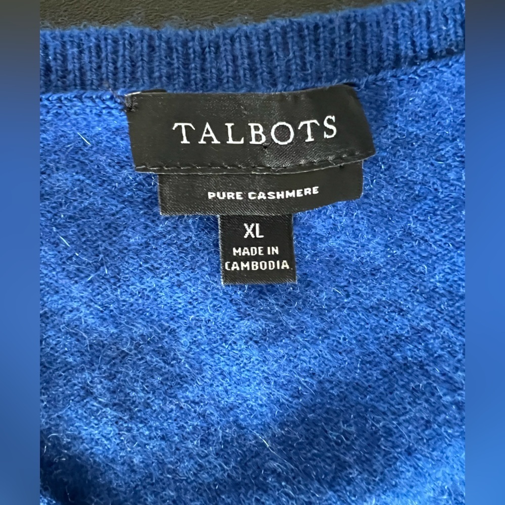 Talbots Pure Cashmere V-neck Sweater in Blue Majesty Size XL Like New - Picture 4 of 8